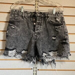 Vervet LA Distressed Black Wash Denim Shorts Juniors Womens Buttons Rips